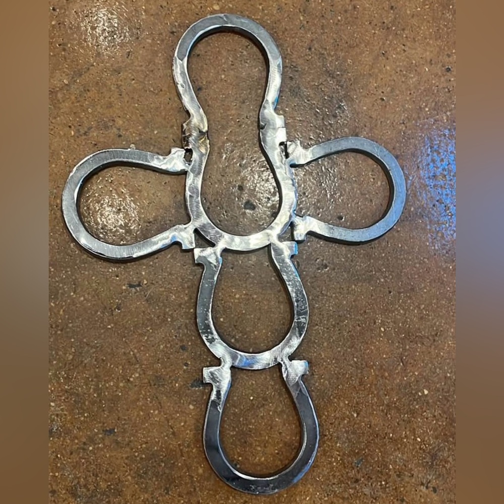 Hand Crafted Silver metal horseshoe cross